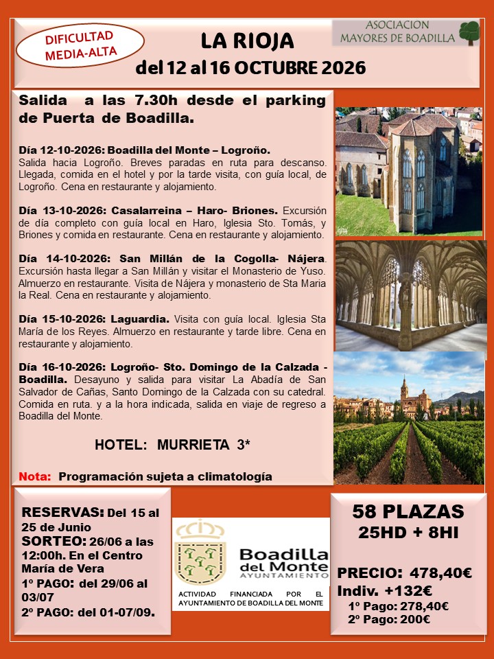 LA RIOJA:  DEL 12 AL 16 OCT. 2026